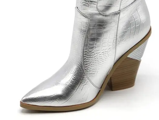 KemeKiss/размер 33-46, новые женские ботильоны, брендовая осенне-зимняя обувь на высоком каблуке, женские полусапожки в стиле ретро, теплая женская обувь - Цвет: silver without fur