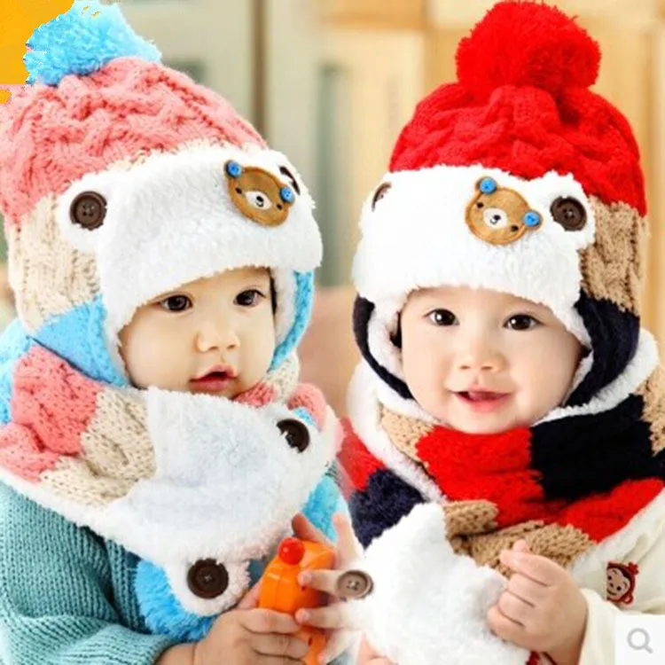 New 2016 Baby Winter Hats Cartoon Baby Boy/Girl Striped Woolen Hats