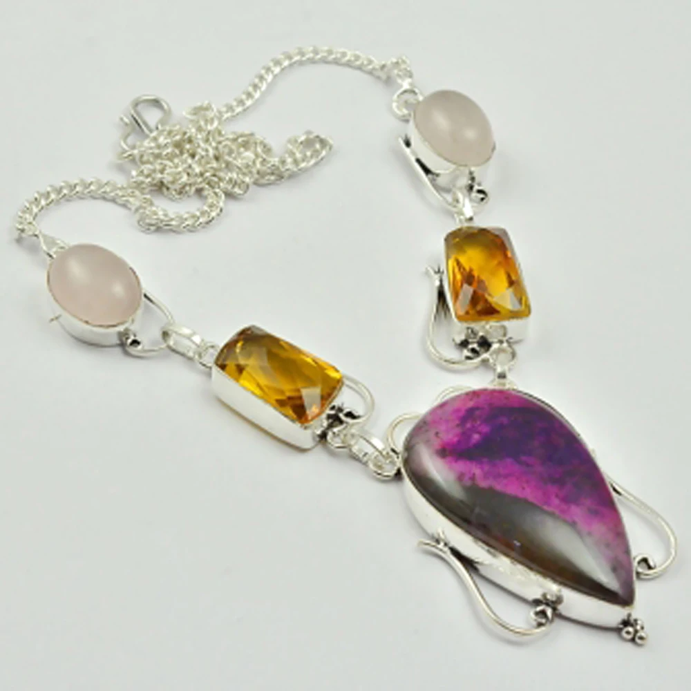 

Dendrite Opal & Honey Citrines Necklace Silver Overlay over Copper, 49cm , N2741