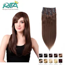 DHL 7A Grade 7-10 Pcs Clip In Human Hair Extensions #4 Brown Brazilian Human Straight Virgin Clip In Hair Extension Thick End