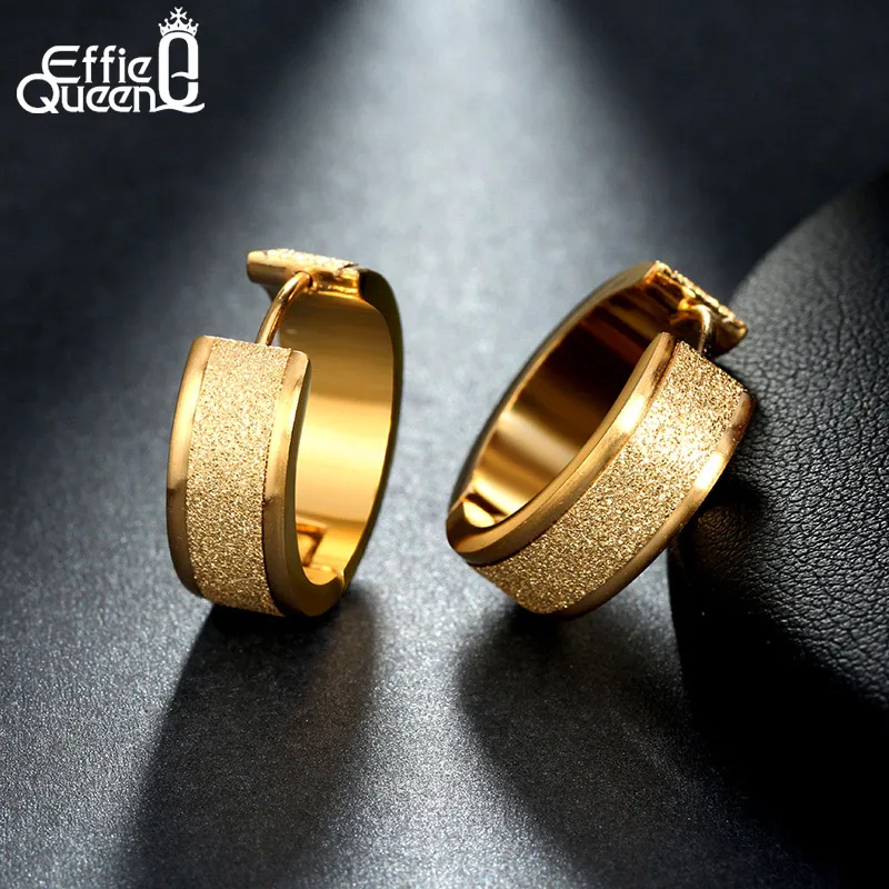 

Effie Queen Wholesale 2017 New Gold-color Stainless Steel Stud Earrings Women Frosting Jewelry Earrings for Men Brincos IE15