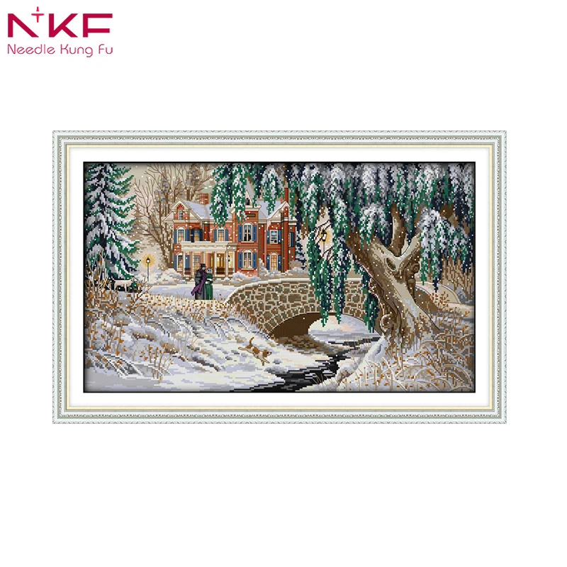 

Snow-covered landscape DIY handmade embroidery chinese cross stitch kits painting counted print on canvas needlework sets decor