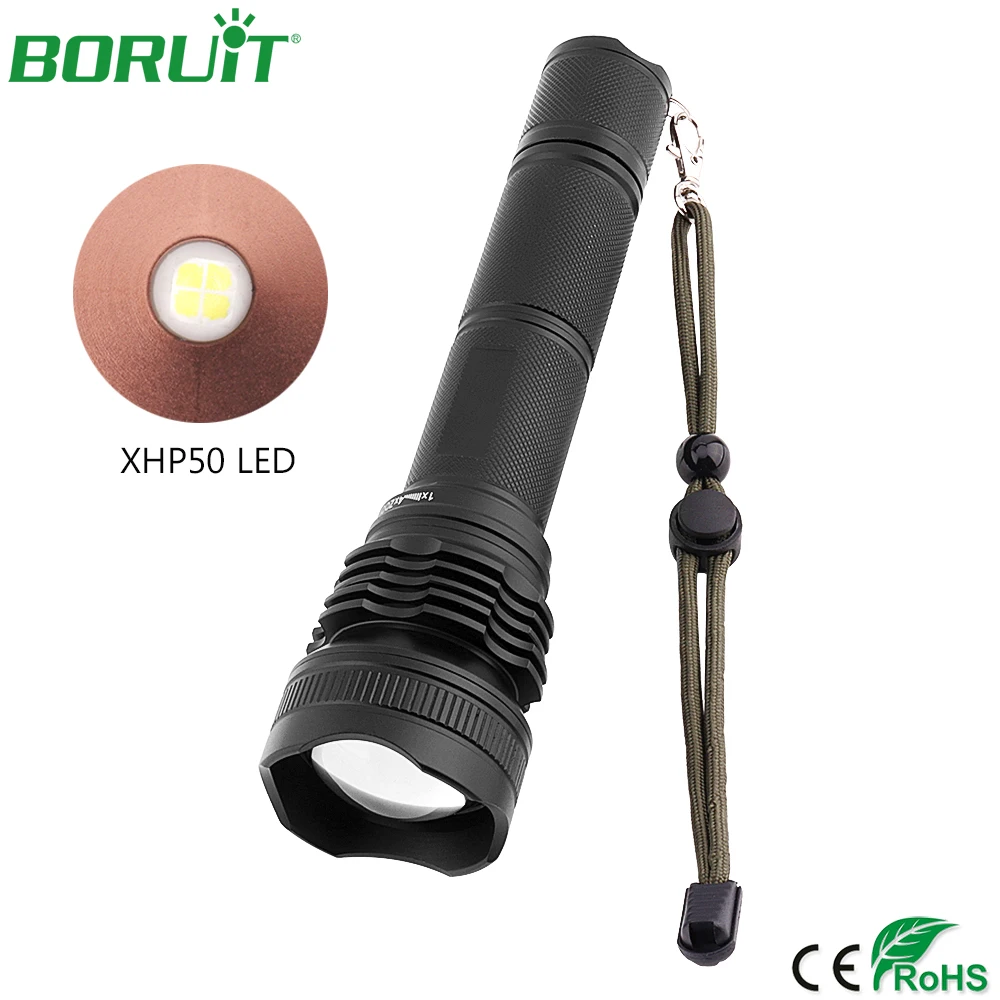 

BORUiT Powerful 20W 3800lm XHP50 LED Flashlight Zoomable Torch Light Waterproof Tactical Camping Hunting Lanterns 18650 26650