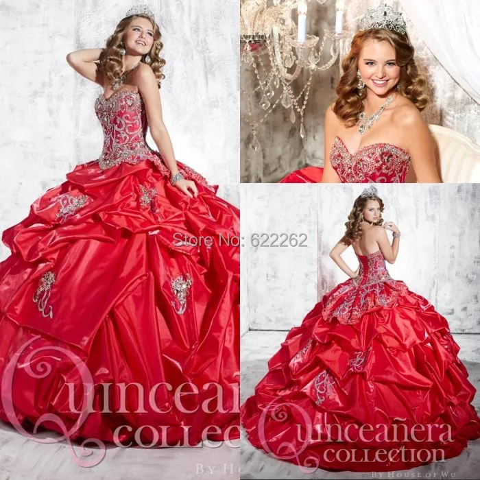 Fast Delivery Ball Gown Sweetheart Quinceanera Dresses Floor Length Red