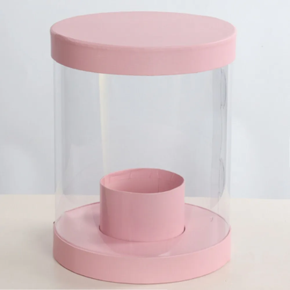 ПВХ Прозрачная Круглая Цветочная коробка с крышкой Цветочная композиция элегантная подарочная коробка для свадебного украшения - Цвет: pink
