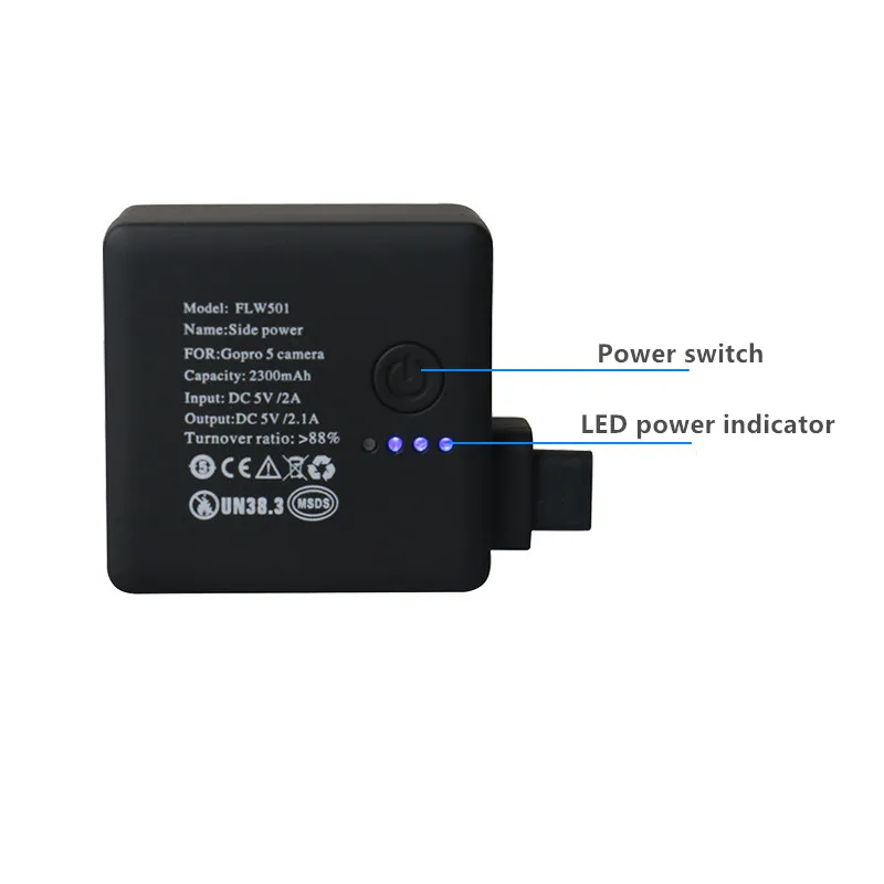 2300mAh Extended Battery Side powerbank + Waterproof Case 45M Underwater protective Housing For GoPro Hero 5 6 7 Black (11)