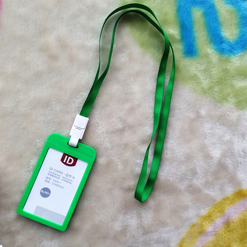 PP ID Card Holder Candy Colors Name Tag Exhibition Cards Business Badge Holder With Lanyard School Office Supplies - Color: green