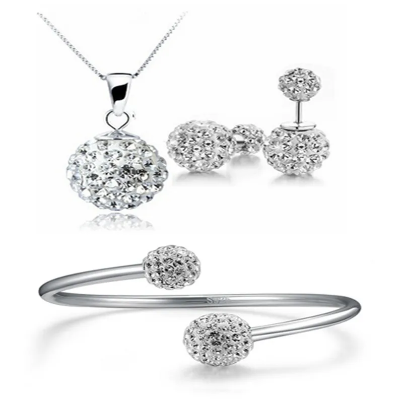 

3Pcs/Set 925 Silver AAA Jewelry Sets for Women Double Set Necklace+Earring+Bracelet Solid Silver Free Shipping