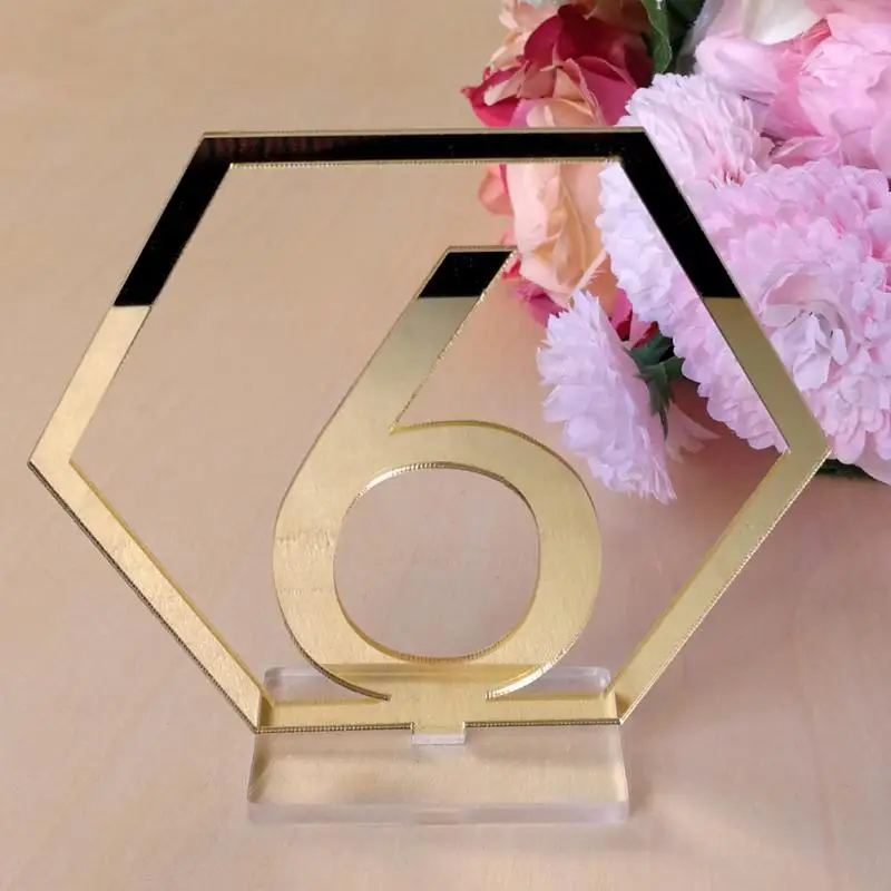 Табличка с цифрами для украшения свадебной вечеринки, серебряная или золотая акриловая цифра, геометрические цифры в центре