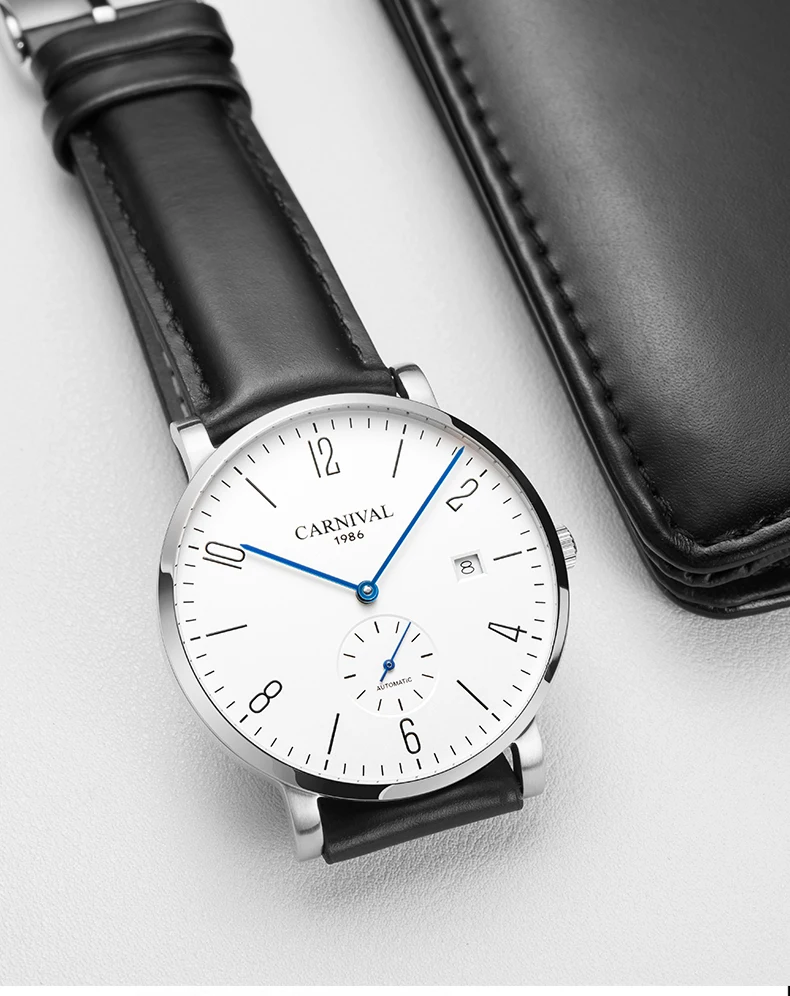 Карнавальные простые автоматические механические часы для мужчин, роскошные брендовые деловые мужские часы из натуральной кожи, модные водонепроницаемые часы с датой