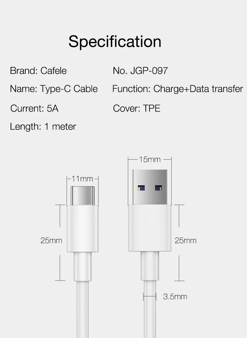 Кабель Cafele 5A для быстрой зарядки type-C для huawei mate 20 P20 Pro Xiaomi Mix 2 2S Quick Charge USB кабель для samsung S9 OnePlus 6