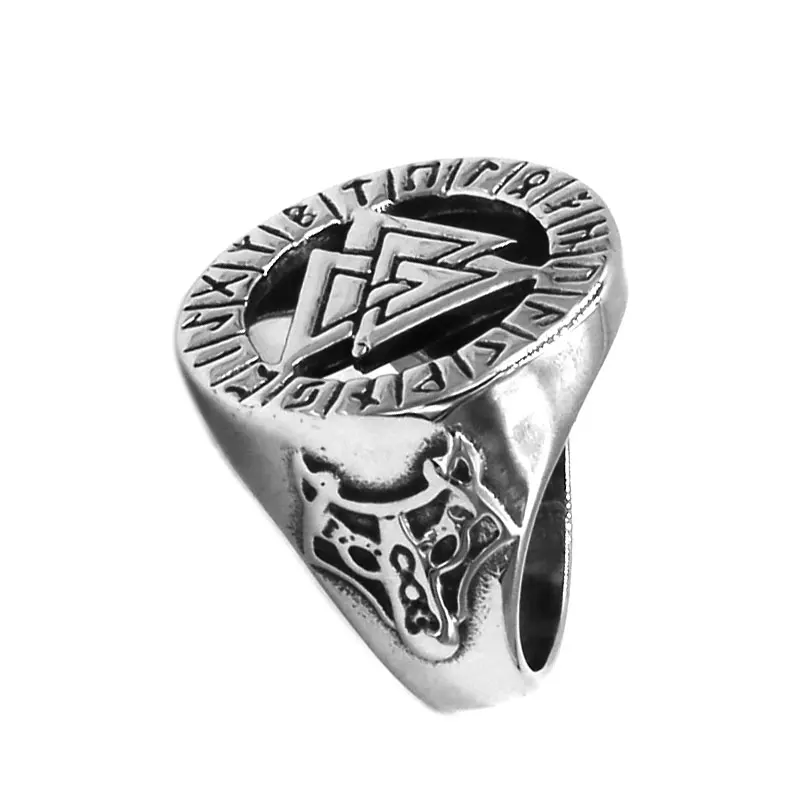 Norse Viking Wolf Arrow Ring Celtic Knot Stainless Steel Jewelry Nordic Rune Odin Symbol Amulet Biker Men Ring Wholesale 792B