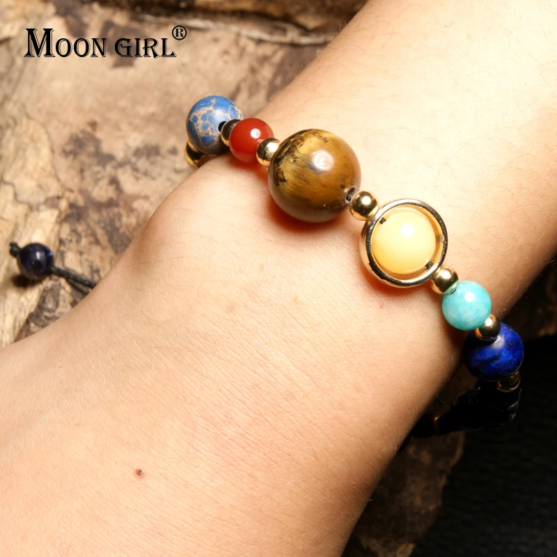 

MOON GIRL Universe Planets Beads Bangles Bracelets Women Men Fashion Jewelry Natural Solar System Energy Bracelet Drop Shipping