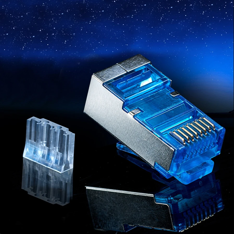 xintylink 50pc blue rj45 connector cat6 8P8C metal shielded rj45 plug terminals network connector load bar split type modular