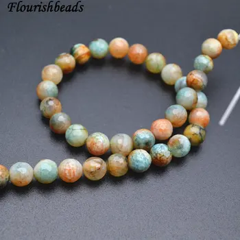 

Faceted Double Yellow Blue Color Dragon Veins Agate Stone Round Loose Beads 8mm 10mm