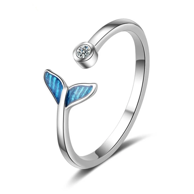 

Sole Memory Sen Department Sweet Blue Fishtail Zircon Cute 925 Sterling Silver Female Resizable Opening Rings SRI266