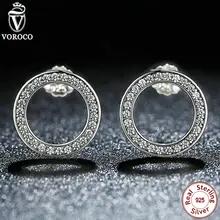 Para siempre PULSERA Cristalina de La Manera 925 Plata Esterlina Círculo Push-back Femme Simple Stud-Pendientes Joyería Compatible con VRC S437
