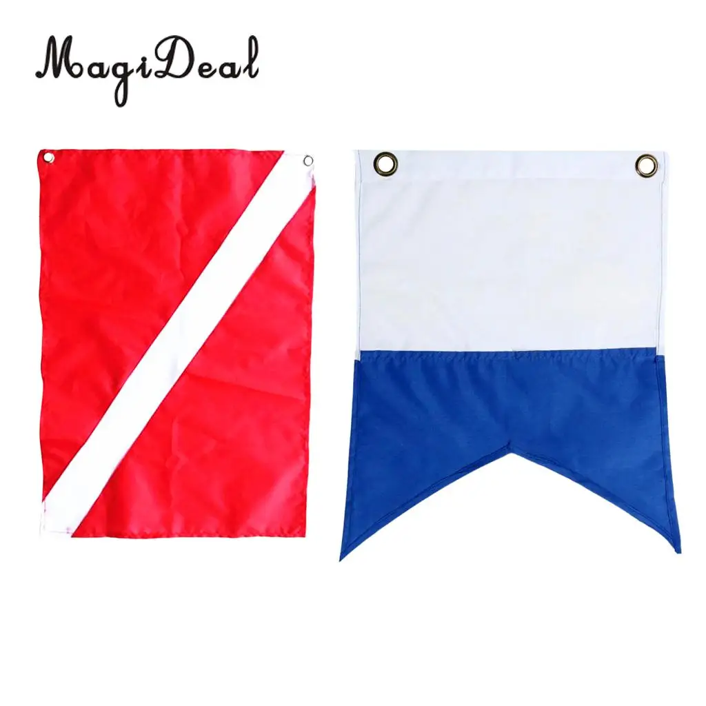 MagiDeal 2 Pieces Nylon Diver-Down Flag, Scuba Dive Flag Marker Banner Red and Blue 60x70cm