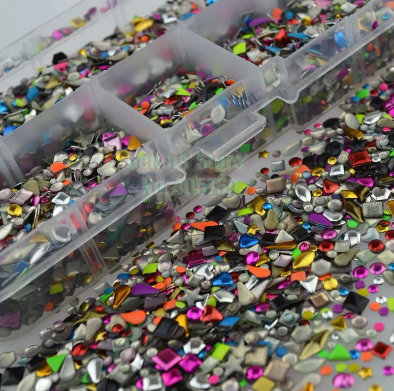 

Wholesale All-purpose 3D Colorful Multi Shaped Mixed Embellishments Metal Nail Art Gems Studs Decals Box Free Shipping