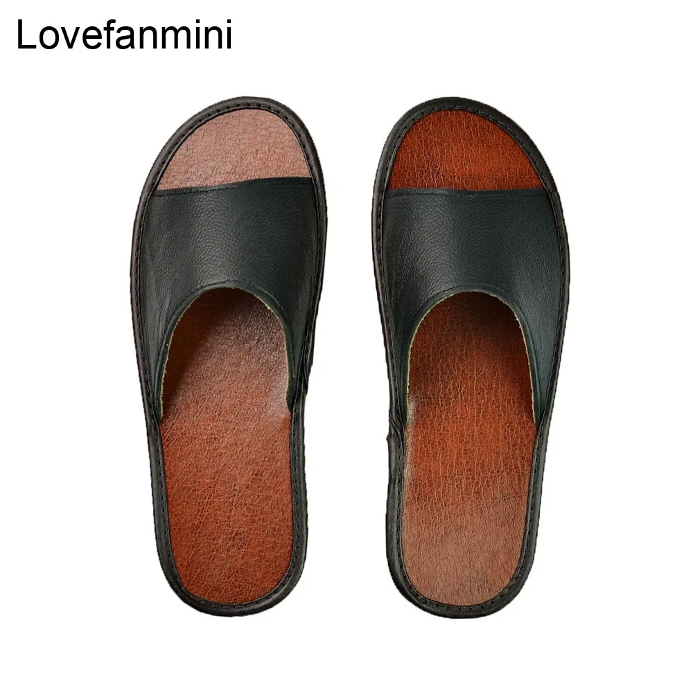 Genuine Cow Leather slippers couple indoor non-slip men women home fashion casual single shoes PVC soft soles spring summer 515