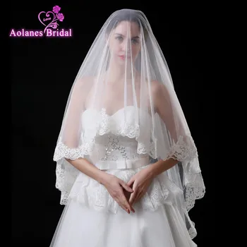 

2017 New Hot Sale Highest Quality 1.5 Meters Length One Layer Lace Edge Long Luxury Applique Wedding Veil Bridal Veil Real Photo