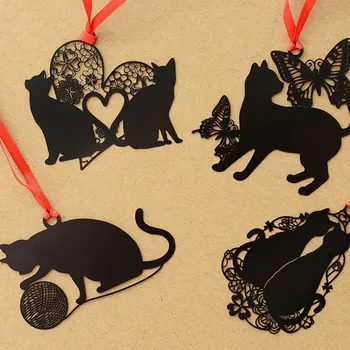 

2Pcs DIY Cute Kawaii Black Cat Metal Bookmark For Book Paper Creative Items Lovely Korean Stationery Gift Package Student