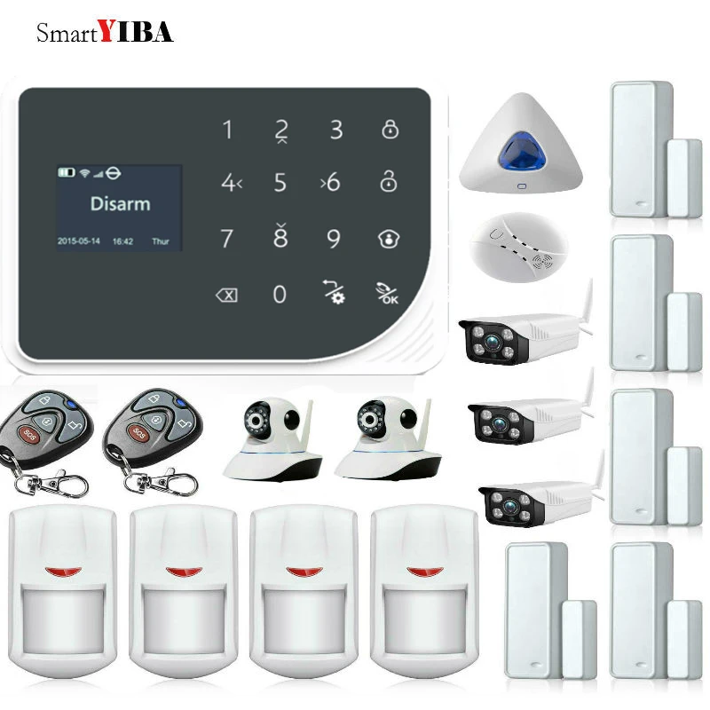 SmartYIBA 433MHz Wireless GSM WIFI DIY Smart Home Security Alarm System Kit Wireless Siren Outdoor IP Camera Smoke Fire Sensor SmartYIBA 433MHz Wireless GSM WIFI DIY Smart Home Security Alarm System Kit Wireless Siren Outdoor IP Camera Smoke Fire Sensor