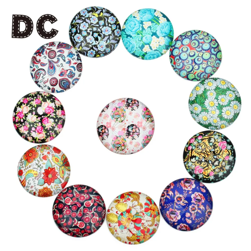 DC 20pcs/lot 10 12 14 20 25mm Round Flower Photo Glass Crystal Cabochon Dome Fit Women Bracelet Necklace DIY Jewelry Makings | Украшения и