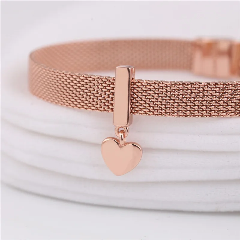 

New R Series 925 sterling silver Rose gold original charm reflexions floating heart charm for women's woven chain