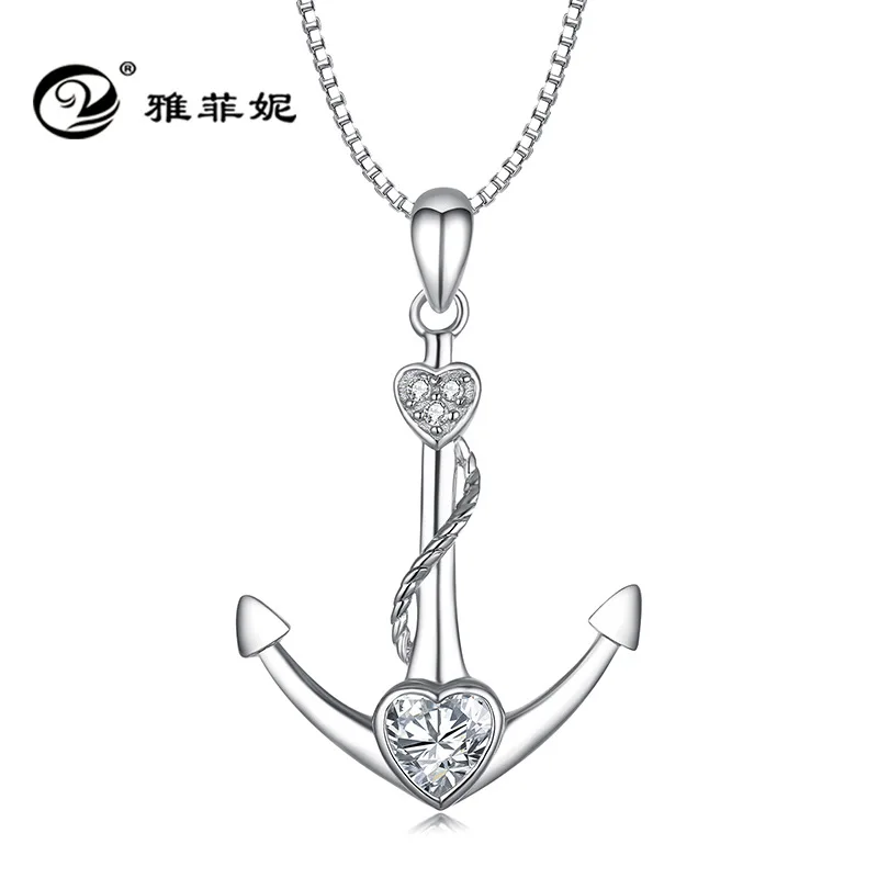 

silver chain chain female fashion boat anchor ornaments heart-shaped zircon necklace generation