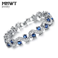 MNWT EU Style Crystal Bracelets Silver Color Blue Crystal Stone Women Bangles Fashion Luxury Wedding Jewelry Gift