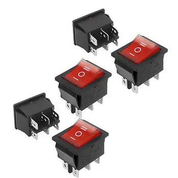 

5 x AC 250V/15A 125V/20A6 Pin DPDT Red Neon Light On/Off/On Rocker Switch