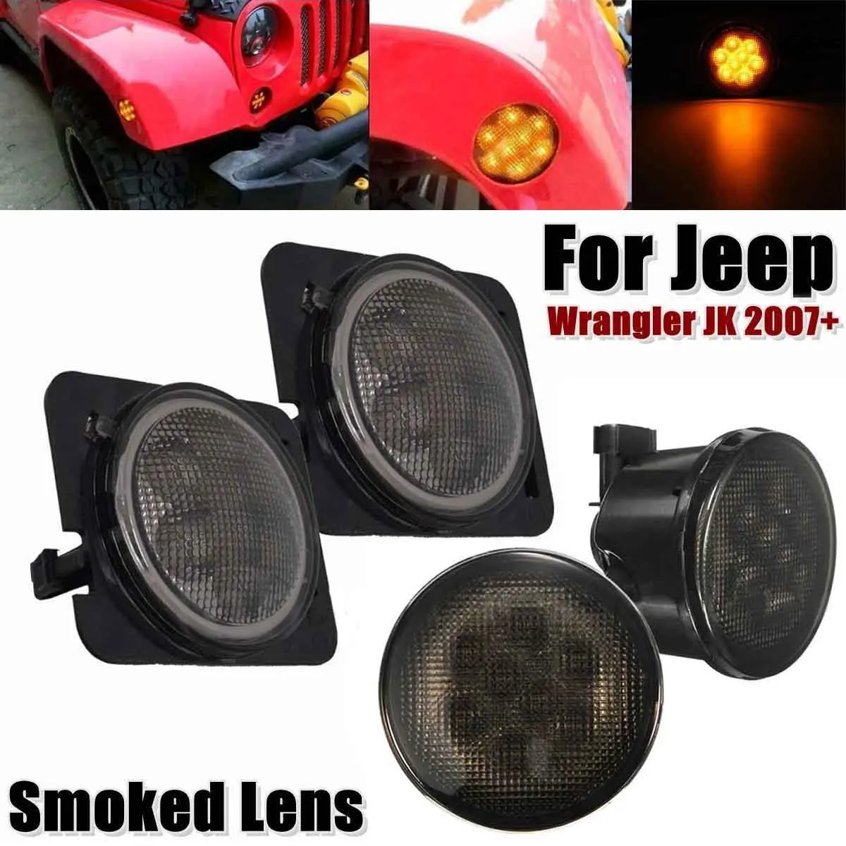 4pcs/set  LED Turn Signal Lights+Fender Side Marker Lights for Jeep Wrangler 07-15