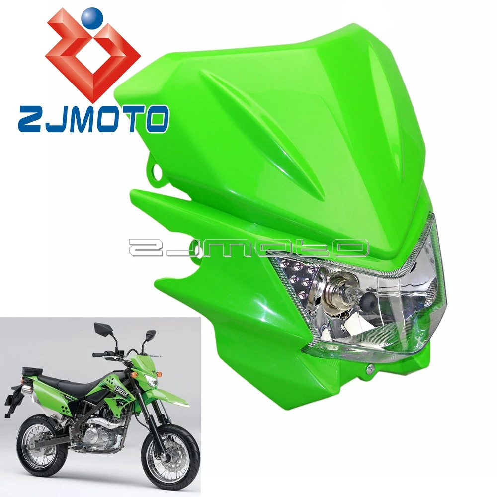 

Dirt Bike Motorcycle Universal Headlight Green Headlight Fairing For Kawasaki KX125 KX250 KX250F KX450F KLX450 110 250 Headlamp