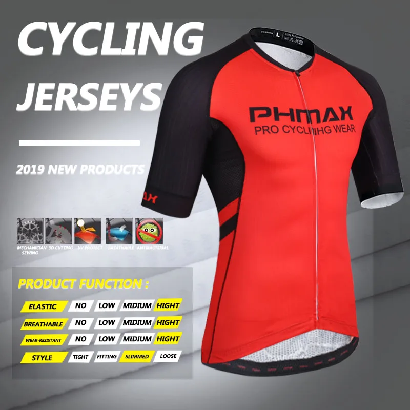 PHMAX High Elasticity Cycling Jersey With Italy Silicon Grippers Short Sleeve MTB Bike Cycling Clothing Racing Bicycle Clothes