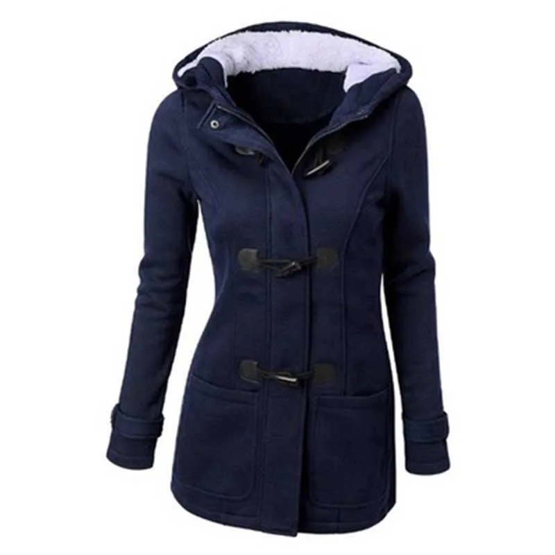 Wipalo размера плюс женская зимняя Классическая стильная Флокированная куртка с капюшоном и карманами, Повседневная однотонная куртка, парка, верхняя одежда, S-6XL - Color: Blue