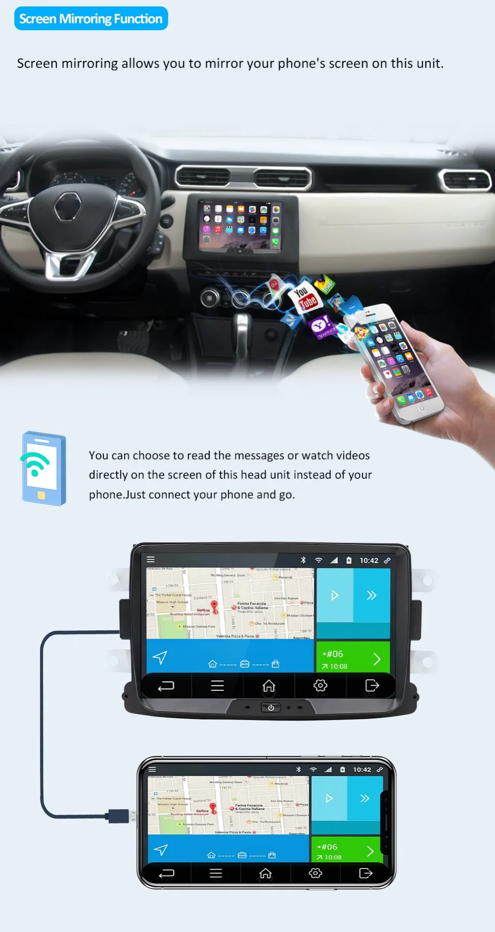 Best Octa core android 9.0 car dvd for Dacia Lodgy Logan Duster Sandero with 1 din radio gps video wifi navigation multimedia player 6