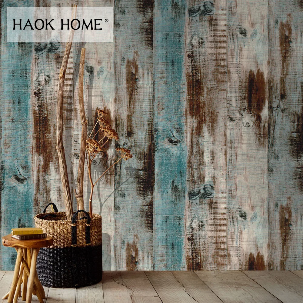 

HaokHome Vintage Wood Plank Wallpaper for walls 3d Self Adhesive Brown Contact paper Mural Home Living Room Bedroom Decoration