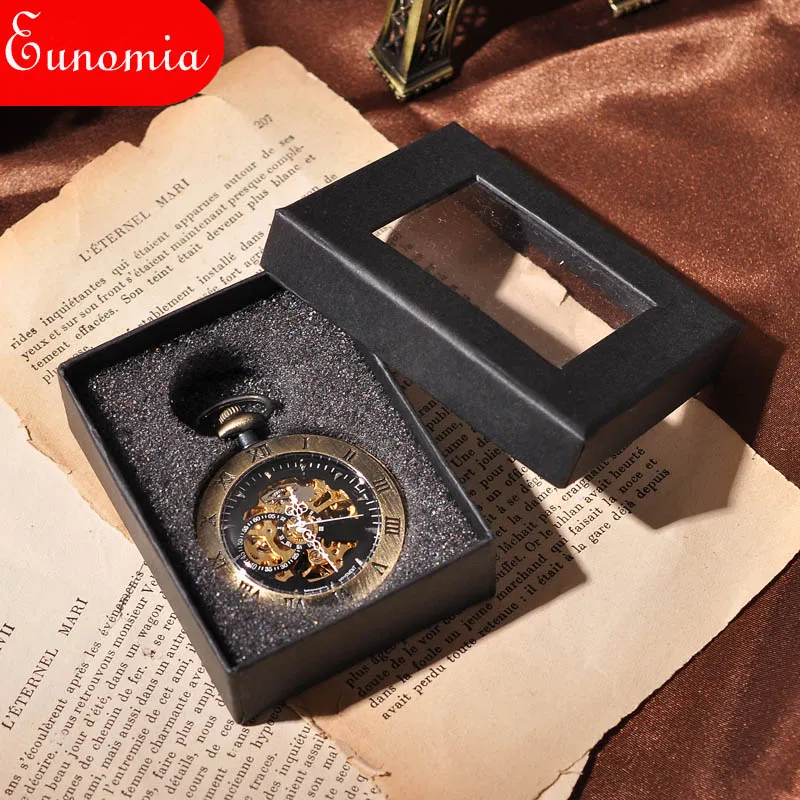 Мужские полые карманные часы в стиле стимпанк, механические наручные часы, крутые роскошные подарочные часы с цепочкой, военные Аналоговые Подарочные часы - Цвет: WATCH WITH BOX I