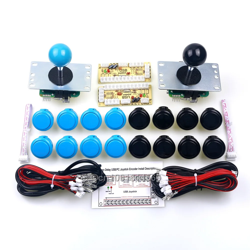 

New Coin Operator Cabinet DIY Bundles Sanwa Button + Sanwa Joystick Ball Top Handle + Encoder With Micro Switch - Black + Blue