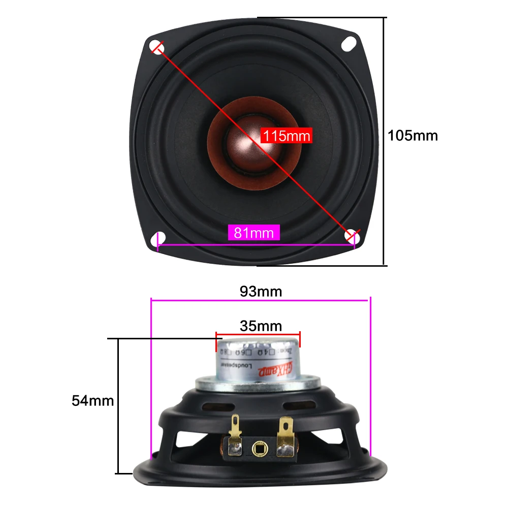 4 INCH Square Full Range Speaker Unit 4ohm 25W Aluminum Iron Boron Magnetic 2PCS audio speakers,bookshelf speakers