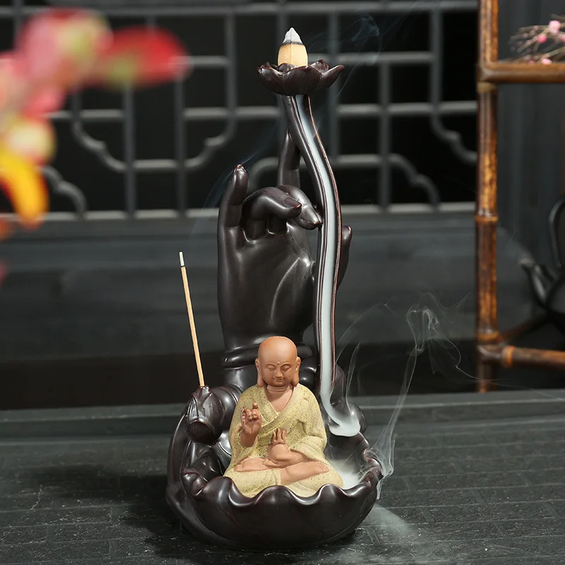 Керамическая горелка для благовоний с обратным потоком маленький монах держатель для ароматических палочек ароматерапия Будда курильница Ганеша дым водопад благовония - Цвет: 3