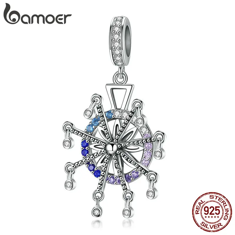 BAMOER Authentic 925 Sterling Silver Ferris Wheel Pendant Colorful Cubic Zircon Charms fit Necklace Bracelets DIY Jewelry SCC869