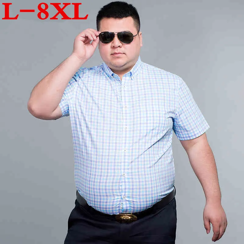 Новый большой Размеры 9XL 8XL 7XL 6XL Для мужчин рубашки 2018 Фирменная летняя одежда Camiseta Masculina плед 100% хлопок короткий рукав Для мужчин рубашка