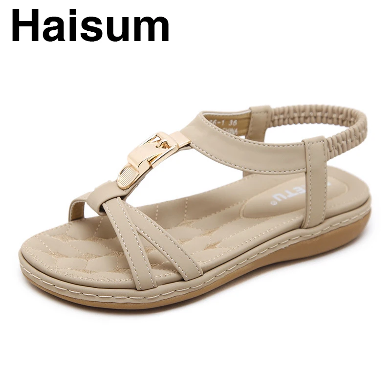 

European beauty sandals metal bohemian rhinestone flat bottom toe H-26-22