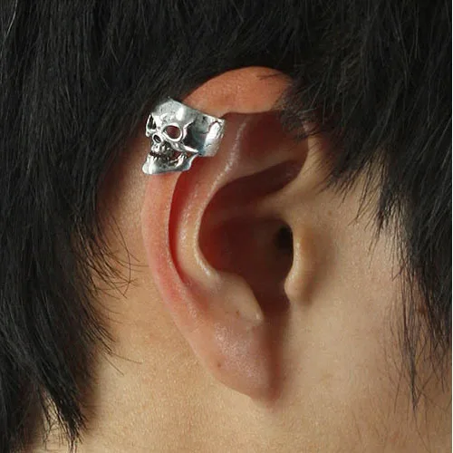 PAIR SILVER CLAMP-ON SKELETON EAR CUFFS earrings spine vertebrae ribcage goth PAIR SILVER CLAMP-ON SKELETON EAR CUFFS earrings spine vertebrae ribcage goth