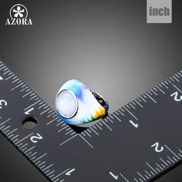 AZORA Unique Design Attractive Round Cat's eye stone Oil Painting Pattern Ring Women TR0159
