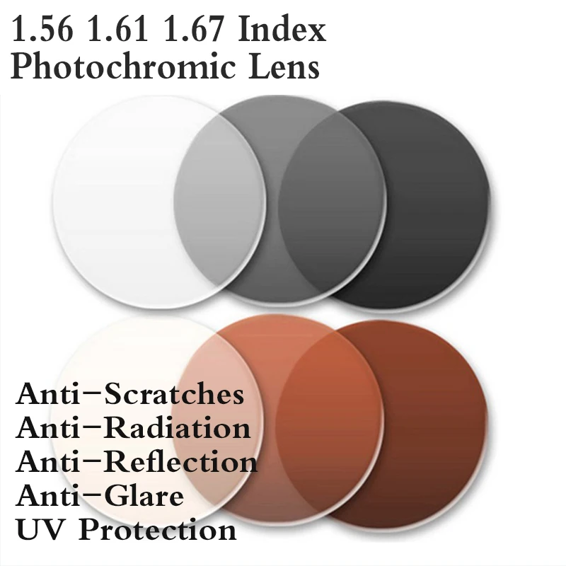 1.56 1.61 1.67 Index Aspheric Photochromic Optical Prescription Eyeglasses Lens Myopia Presbyopia Colored Lenses For Eye Glasses