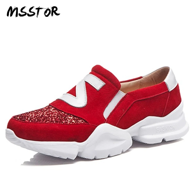 

MSSTOR Bling Round Toe Casual Shoes Women Letter Platform Wedges Fashion Women Sneakers Mixed Colors Woman Shoes 2018 Spring