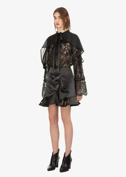 

2019 Mini Dress Elegant Sexy Celebrity Ruffles O Neck Women Cloak Lace Night Club Fashion Body con Party Dresses Wholesale